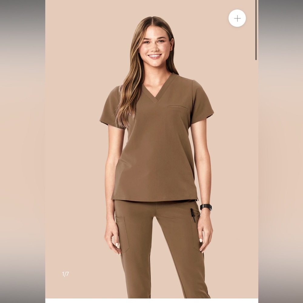 Mandala Women's scrub Tan V-Neck Top and jogger pants